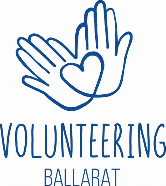 Volunteering Ballarat Logo, featuring line image of two hands overlapping to form a heart shape
